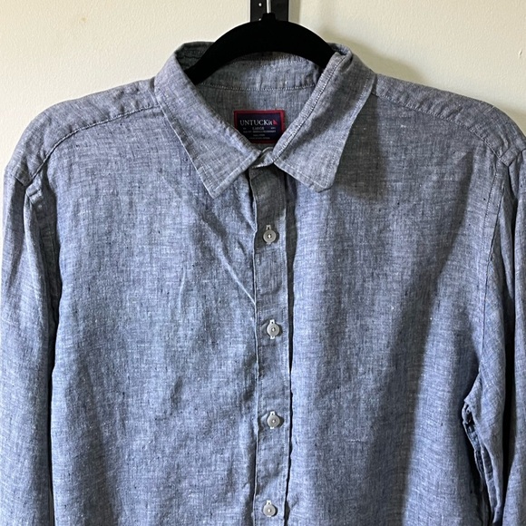 Untuckit SlimFit Blue Linen Shirt Sz Large - Picture 3 of 11